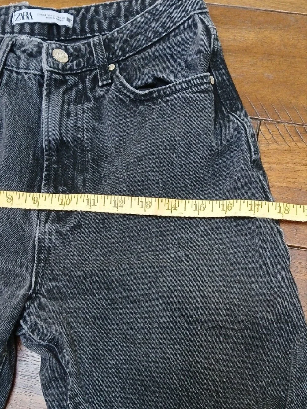 Zara Straight Black Washed Jeans with Frayed Hem